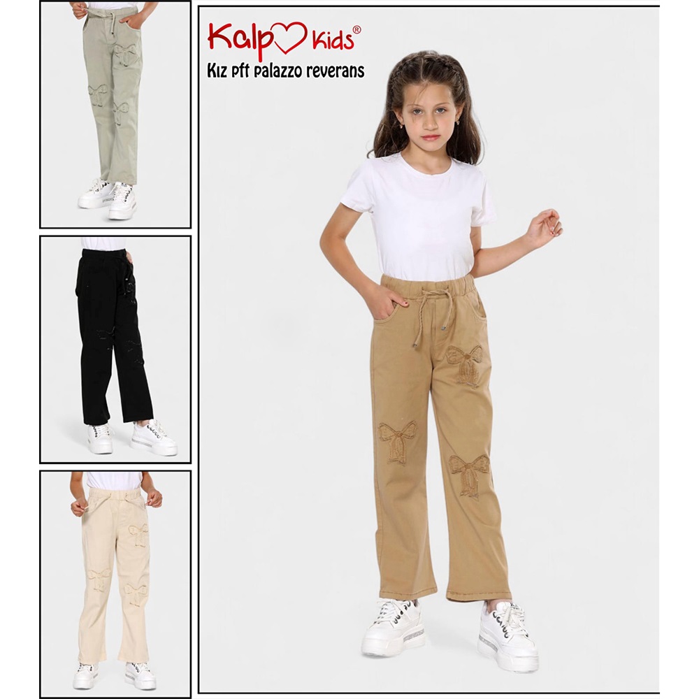 Kalp Kids 1655-1 Kız Çocuk Cotton Palazzo Reverans Kot Pantolon 6-10 Yaş