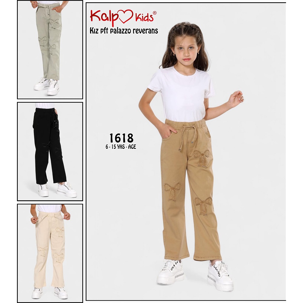 Kalp Kids 1618-1 Kız Çocuk Pdf Palazzo Reverans Pantolon 6-10 Yaş