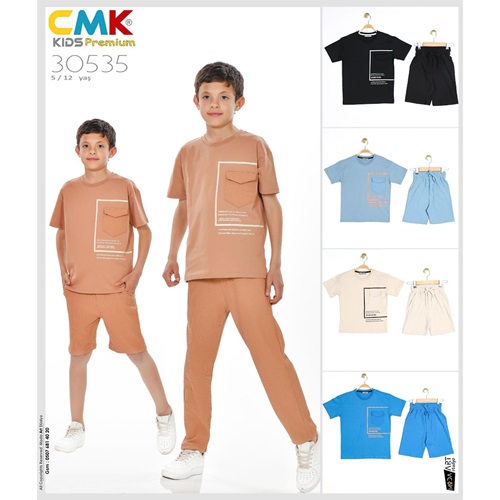 CMK KIDS 30535 Erkek Çocuk Kapak Cepli Bisiklet Yaka Kapri Takım 5-12 Yaş - Karışık Renk - 5-12 YAŞ