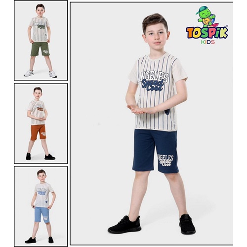 Tospik Erkek Çocuk Penye Sıfır Yaka Angel Baskısı Takım 3-7 Yaş - Karışık Renk - 3-7 YAŞ