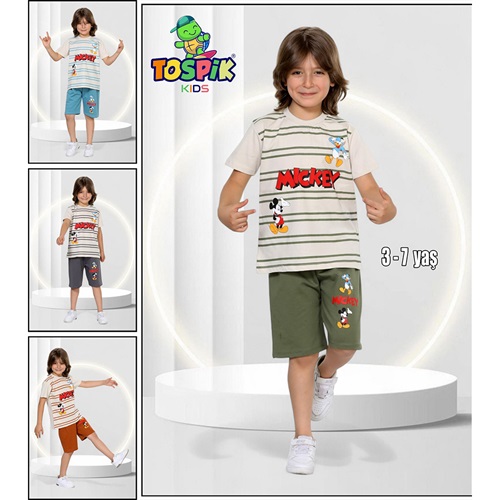 Tospik Erkek Çocuk Penye Sıfır Yaka Mıckey Baskısı Takım 3-7 Yaş - Karışık Renk - 3-7 YAŞ