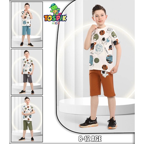 Tospik Erkek Çocuk Penye Sıfır Yaka Planet Baskılı Takım 8-12 Yaş - Karışık Renk - 8-12 YAŞ