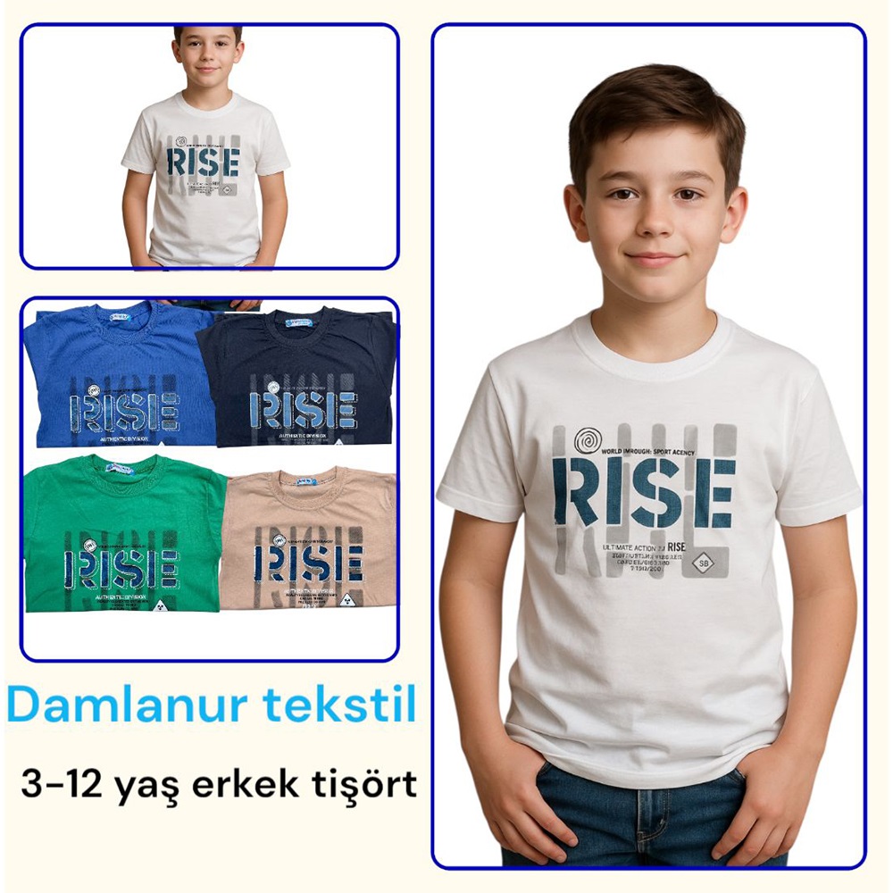 Damlanur 20211001 Erkek Çocuk Garson Baskılı Tişört 8-12 Yaş