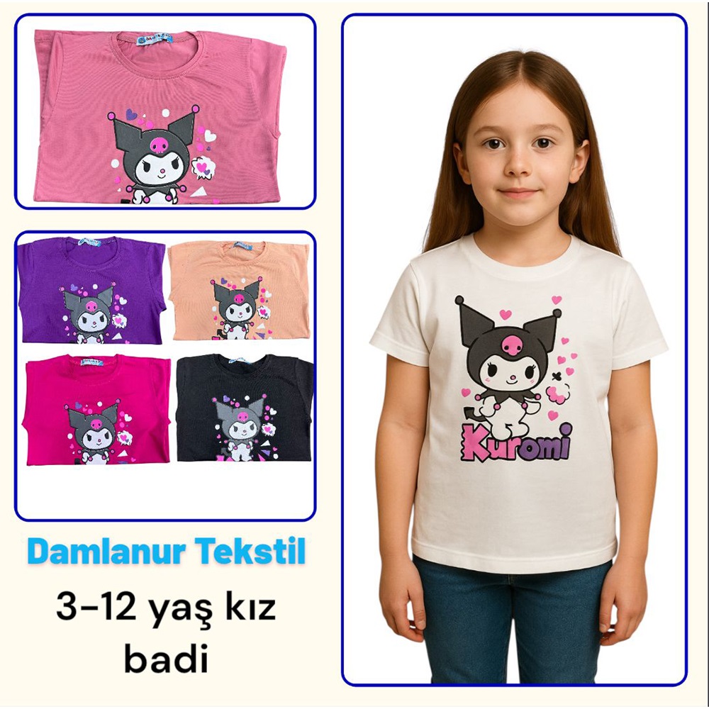 Damlanur 20211001 Kız Çocuk Garson Baskılı Tişört 3-7 Yaş