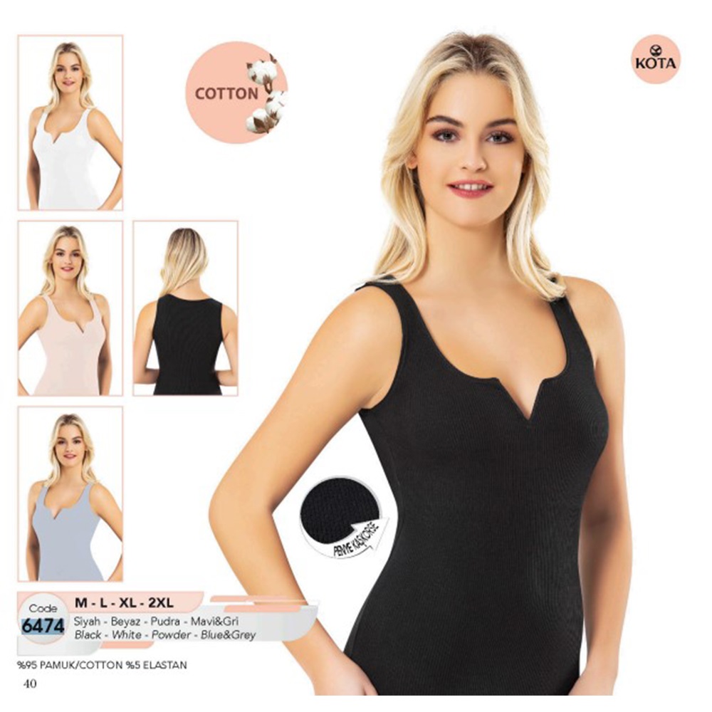 Kota 6474 Bayan Cotton Geniş Askılı Kaşkorse Atlet - Siyah - L