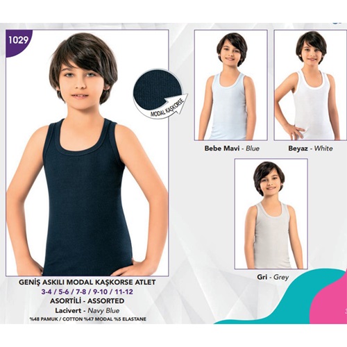 Kota 1029 Erkek Çocuk Modal Kaşkorse Geniş Askılı Atlet (6 Lı) - Karışık Renk - 3-4 YAŞ