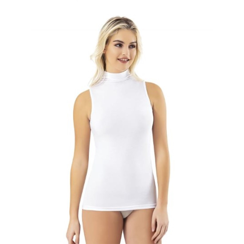 Kota 6614 Bayan Modal Sıfır Kol Balıkçı Yaka Atlet - Beyaz - 2XL