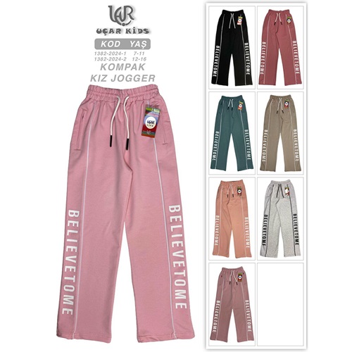 Uçar 1382-1 Kız Çocuk Kompak Penye Belıevetome Baskılı Önü Kıl Biyeli Cep Fermuarlı Eşofman Alt 7-11 Yaş - Karışık Renk - 7-11 YAŞ