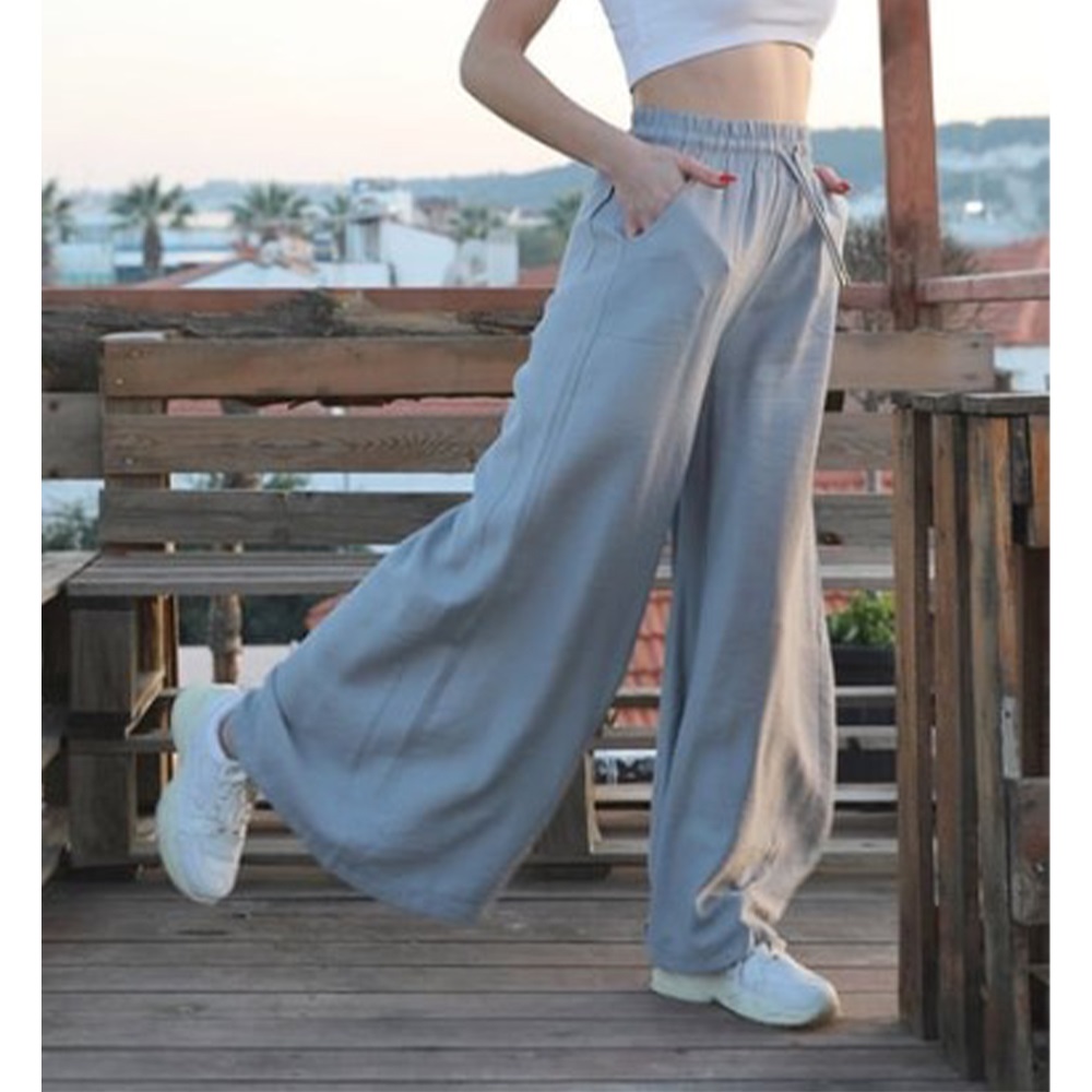 Avatar 1003 Bayan Keten Pileli Geniş Paça Tek Alt S-2XL (5 Li)