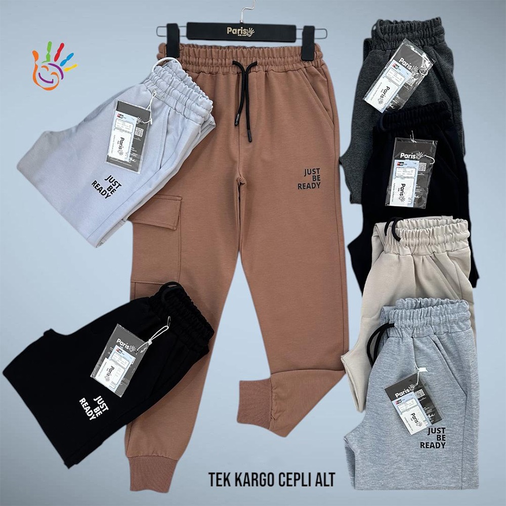 Paris Kids 7043-41 Erkek Çocuk Kompak Penye Just Be Ready Baskılı Kargo Cepli Eşofman Alt 5-8 Yaş