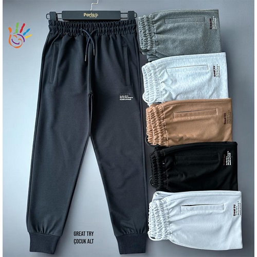 Paris Kids 7033-26 Erkek Çocuk Kompak Penye Floto Fermanlı Great Try Baskılı Eşofman Alt 5-8 Yaş - Karışık Renk - 5-8 YAŞ