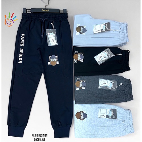 Paris Kids 7027-13 Erkek Çocuk Kompak Penye Paris Desing Baskılı Cepli Eşofman Alt 9-12 Yaş - Karışık Renk - 9-12 YAŞ