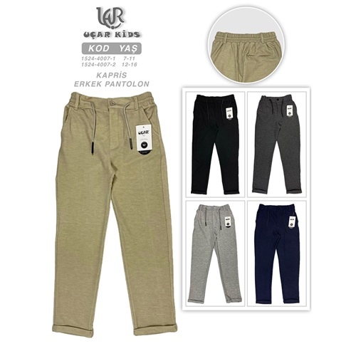 Uçar 1524-1 Erkek Çocuk Arka Cepli Uzun Duble Paça Kapris Pantolon 7-11 Yaş - Karışık Renk - 7-11 YAŞ