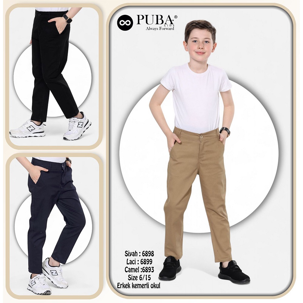Puba 6898-2 Erkek Çocuk Okul Gabardin Kemerli Pantolon 11-15 Yaş