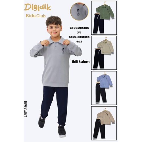 Dıgıdık Kids 2051305 Erkek Çocuk Düğmeli Roar Nakışlı Baskılı Takım 7-10 Yaş - Karışık Renk - 7-10 YAŞ