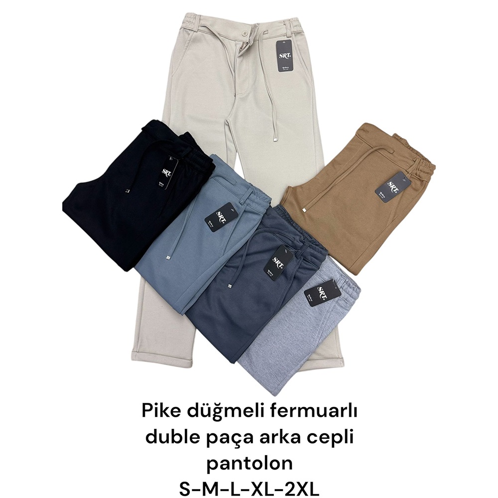 Srt D 2331 Erkek Battal Diagonel Düğmeli Dar Duble Paça Pantolon 1XL-5XL (5 Li) - Karışık Renk - 1XL-5XL