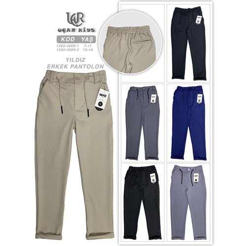 Uçar 4009-1 Erkek Çocuk Yan Cep Uzun Duble Paça Pantolon 7-11 Yaş - Karışık Renk - 7-11 YAŞ