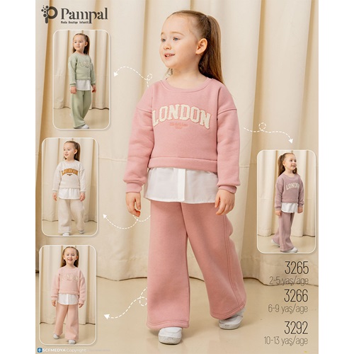 Pampal 3265 Kız Çocuk 3 İplik Süzine London Nakışlı Takım 2-5 Yaş - Karışık Renk - 2-5 YAŞ