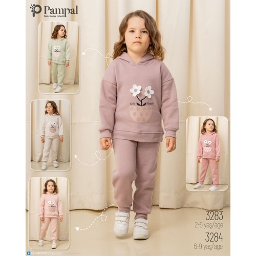 Pampal 3284 Kız Çocuk 3 İplik Kabartma 2 Çiçek Nakışlı Takım 6-9 Yaş - Karışık Renk - 6-9 YAŞ