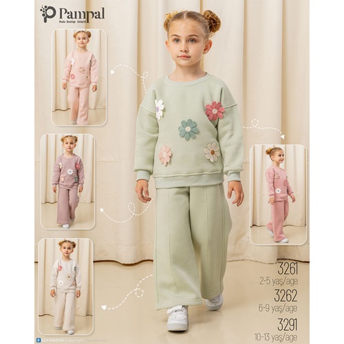 Pampal 3262 Kız Çocuk 3 İplik Kabartma Çiçek Nakışlı Takım 6-9 Yaş - Karışık Renk - 6-9 YAŞ