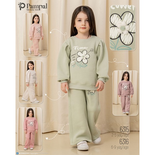 Pampal 6316 Kız Çocuk 3 İplik Çiçek Nakışlı Takım 6-9 Yaş - Karışık Renk - 6-9 YAŞ