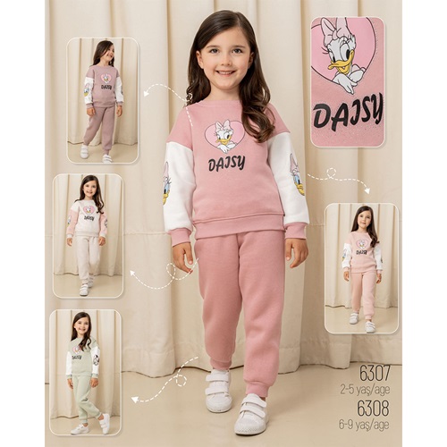 Pampal 6308 Kız Çocuk 3 İplik Taş Daisy Baskılı Takım 6-9 Yaş - Karışık Renk - 6-9 YAŞ