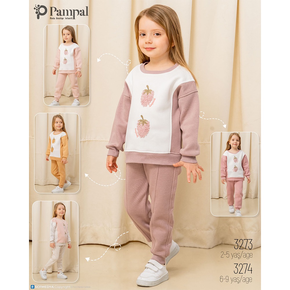 Pampal 3273 Kız Çocuk 3 İplik Peluş Nakışlı Takım 2-5 Yaş - Karışık Renk - 2-5 YAŞ