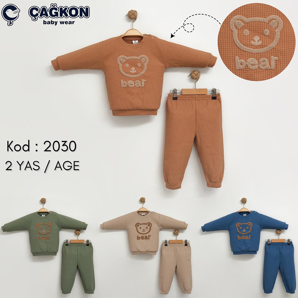 ÇAĞKON 2030 Erkek Çocuk Süzene Sevimli Ayıcık Nakışlı 2 li Takım 2 Yaş - Karışık Renk - 2 YAŞ
