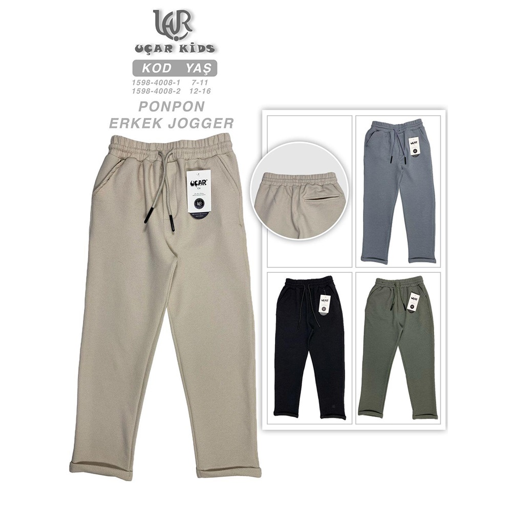 Uçar 4008-1 Erkek Çocuk Pon Pon Yan Cep Uzun Duble Paça Pantolon 7-11 Yaş