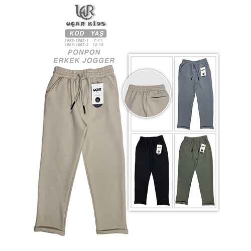 Uçar 4008-2 Erkek Çocuk Pon Pon Yan Cep Uzun Duble Paça Pantolon 12-16 Yaş - Karışık Renk - 12-16 YAŞ