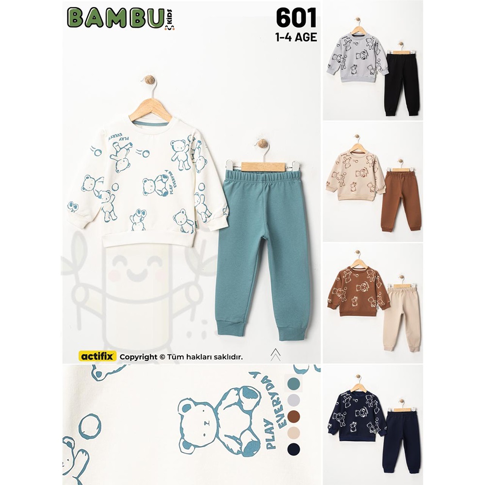 Bambu Kids 608 Erkek Çocuk 2 İplik Araba Baskılı Sıfır Yaka Takım 1-4 Yaş