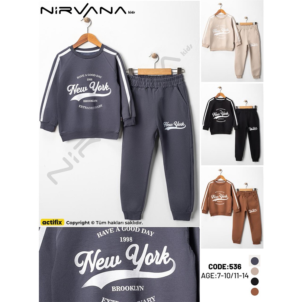 Nirvana 536-1 Erkek Çocuk 2 İplik Brookln New Yourk Baskılı Sıfır Yaka Takım 11-14 Yaş