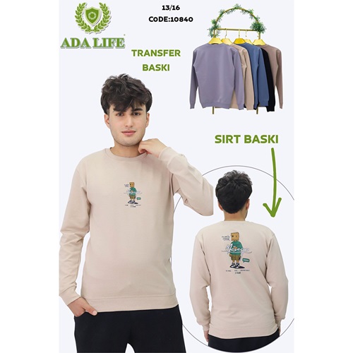 Ada Life 10840 Erkek Çocuk 2 İp Maseco Ön Arka Transfer Baskılı Sweat 13-16 Yaş - Karışık Renk - 13-16 YAŞ