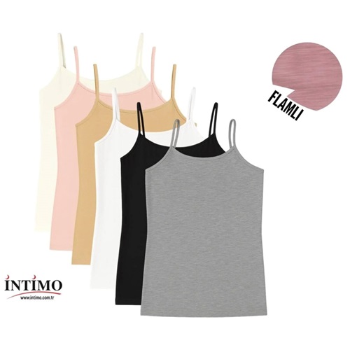 İntimo 2003 Bayan Flamlı Düz İp Askılı Atlet - Karışık Renk - S-M