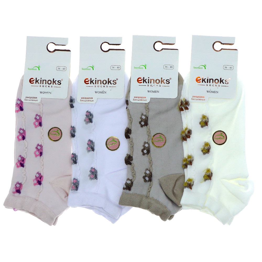 Ekinoks St04643 Bayan Bambu Patık Çorap - Beyaz - PAKET İÇİ TEK RENK