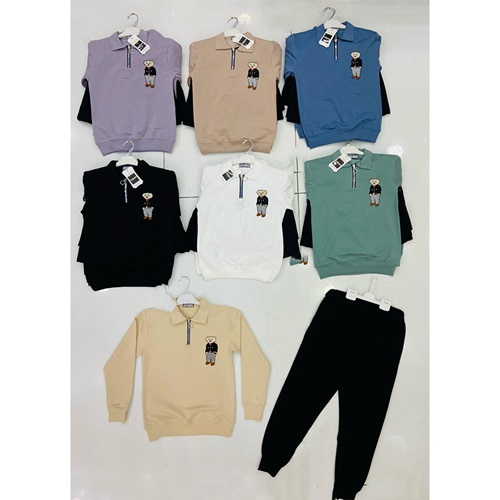 Furkan Erkek Çocuk 2 İp Ayıcık Nakışlı Fermuar Yakalı Takım 3-6 Yaş - Karışık Renk - 3-6 YAŞ