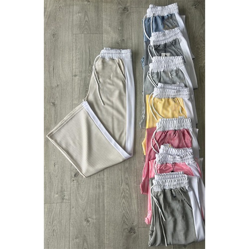 Cml 1239-2 Kız Çocuk Ges Jakar Çizgili Kemer Boy Garnili Geniş Paça Yan Cepli Eşofman Alt 9-12 Yaş - Karışık Renk - 9-12 YAŞ