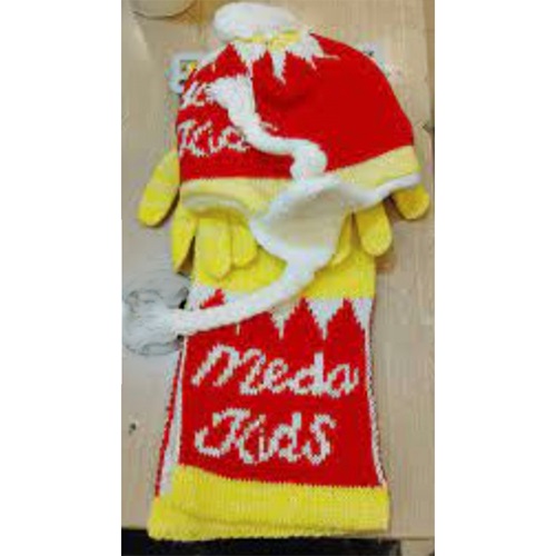 Cemal Çocuk Welsoflu Triko Örme Desenli Bere Eldiven Atkı 3 Lü Takım 9-12 Yaş - Karışık Renk - 9-12 YAŞ