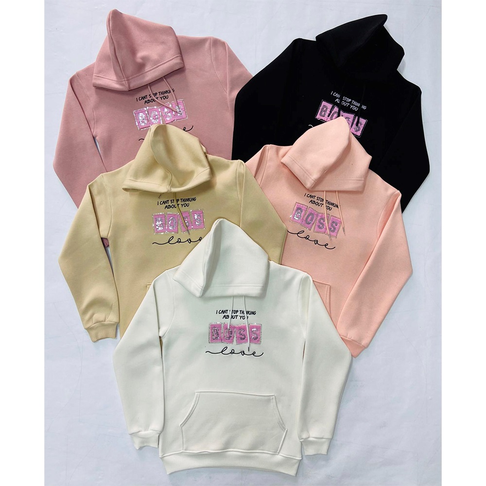 Almila 8323 Kız Çocuk 3 İplik Boss Nakışlı Kapşonlu Sweat 13-16 Yaş