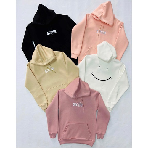 Almila 8095 Çocuk 3 İplik Smile Nakışlı Kapşonlu Sweat 5-8 Yaş - Karışık Renk - 5-8 YAŞ