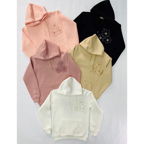 Almila 8095 Kız Çocuk 3 İplik Tül İncili Çiçek Nakışlı Kapşonlu Sweat 5-8 Yaş - Karışık Renk - 5-8 YAŞ