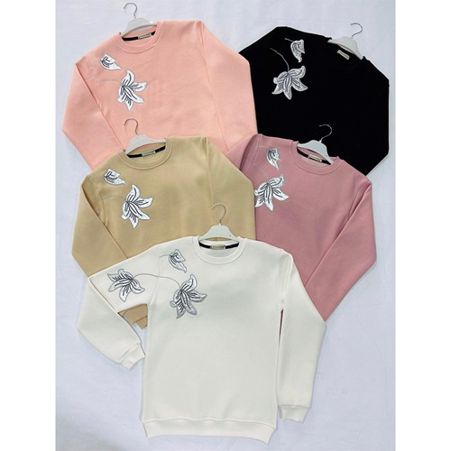 Almila 8316 Kız Çocuk 3 İplik Yaprak Çiçek Nakışlı Sıfır Yaka Sweat 13-16 Yaş - Karışık Renk - 13-16 YAŞ