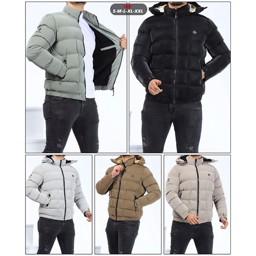 Lasgaris 7001 Erkek Nova Diagonel Yakası Kürklü Kaban S-2XL (5 Li) - Karışık Renk - S-M-L-XL-2XL