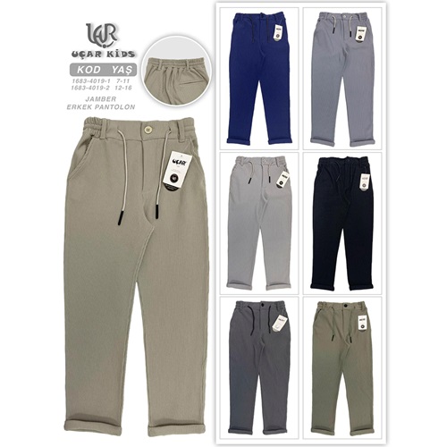 Uçar 4019-1 Erkek Çocuk 3 İP Fitili Jamber Arka Cepli Uzun Dublaj Paça Pantolon 7-11 Yaş - Karışık Renk - 7-11 YAŞ