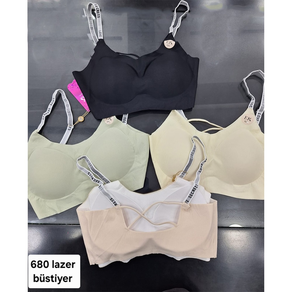 F.K 680 Bayan Balensiz Pedli Lazer Kesim Sütyen M/L-XL/2XL - Siyah - M-L-XL-2XL