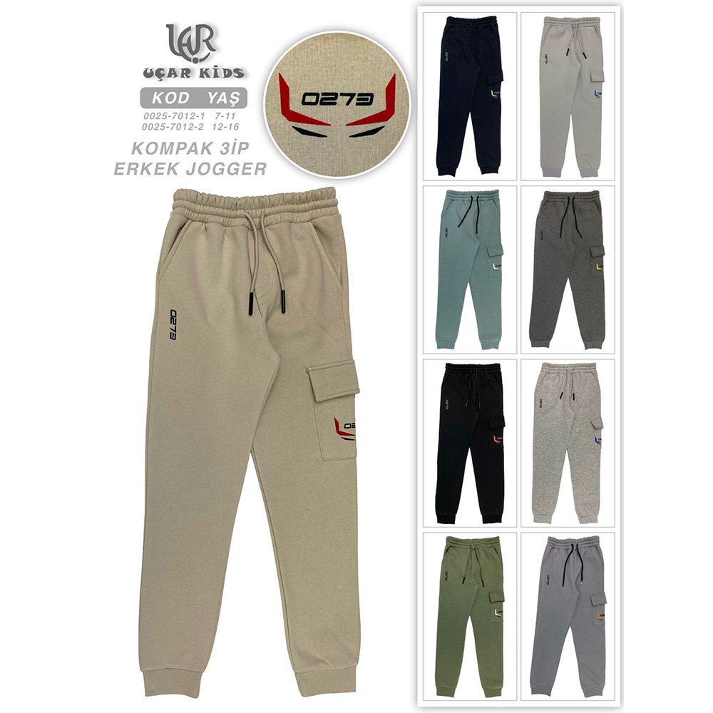 Uçar 7012-1 Erkek Çocuk Kompak 3 İP 0273 Baskılı Ribana Uzun Paça Pantolon 7-11 Yaş