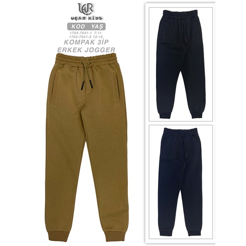 Uçar 7041-2 Erkek Çocuk 3 İp Fermuarlı Flato Ribana Paça Eşofman Alt 12-16 Yaş - Karışık Renk - 12-16 YAŞ