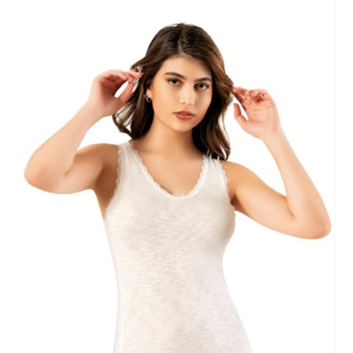 Defnem 5230 Bayan Battal Filamlı Dantelli Geniş Askılı Atlet - Siyah - 2XL