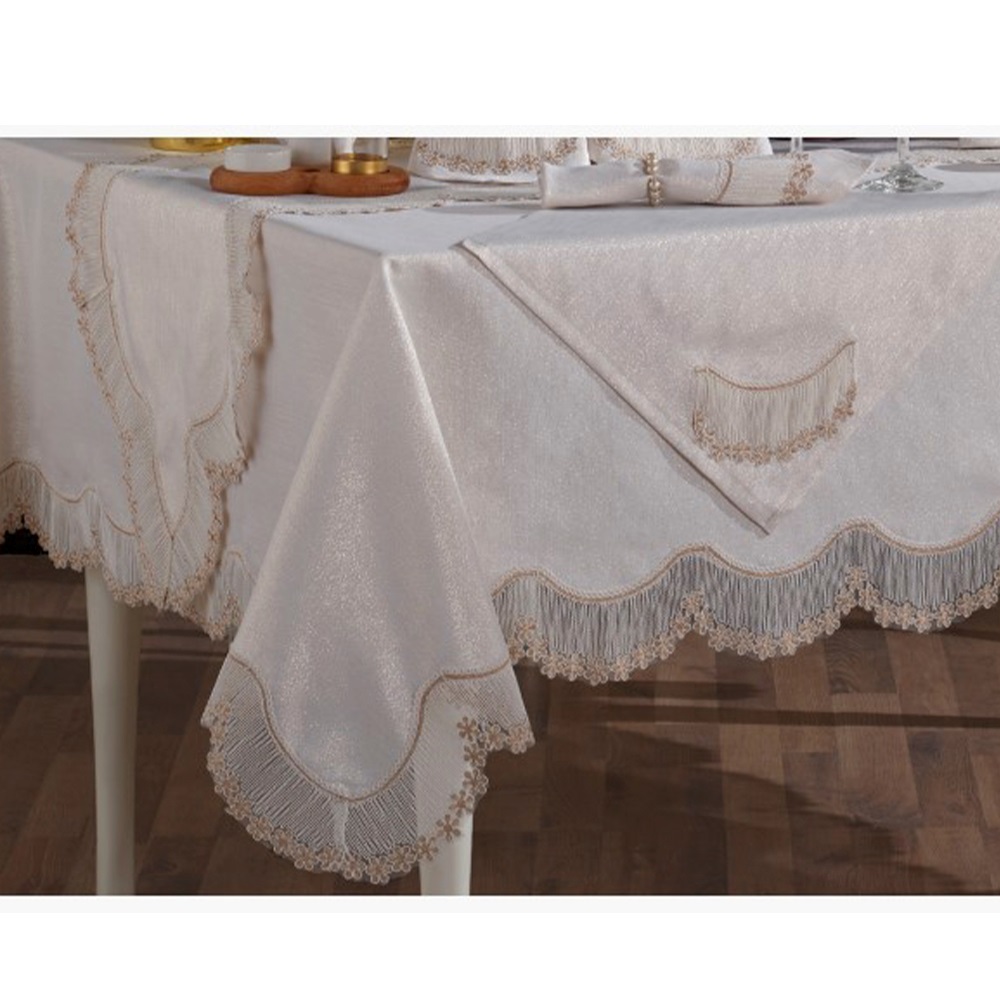 Kasso Home Krc0736 İnce Gardenya Fransız Güpürlü 26 parça Masa Örtüsü Seti 160 X 220 CM - Karışık Renk - 160X220 CM