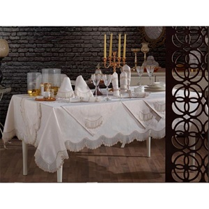 Kasso Home Krc0736 İnce Gardenya Fransız Güpürlü 26 parça Masa Örtüsü Seti 160 X 220 CM - Karışık Renk - 160X220 CM